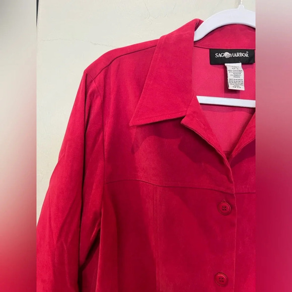 Sag Harbor size 12 pink suede like button down top - Picture 4 of 7